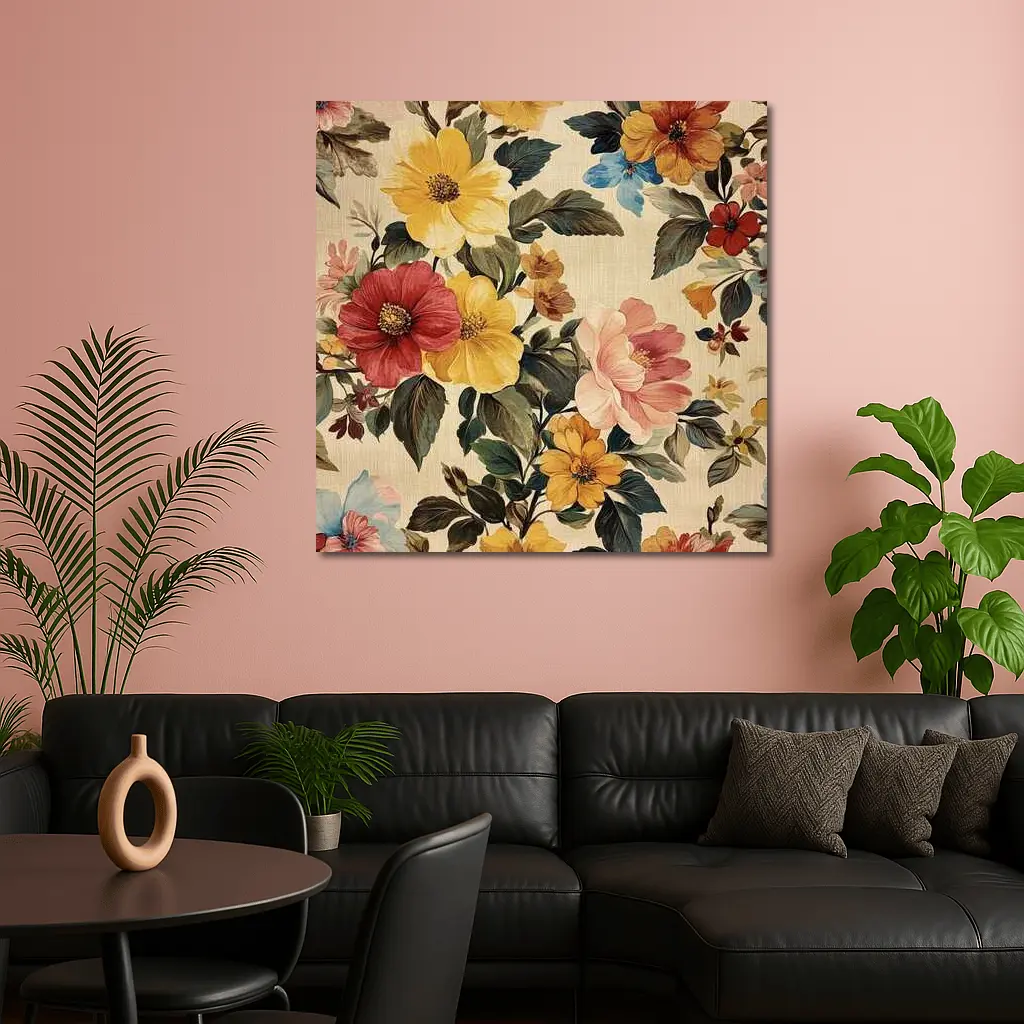 Vintage Floral Pattern Beige Botanical Background – Wall Art