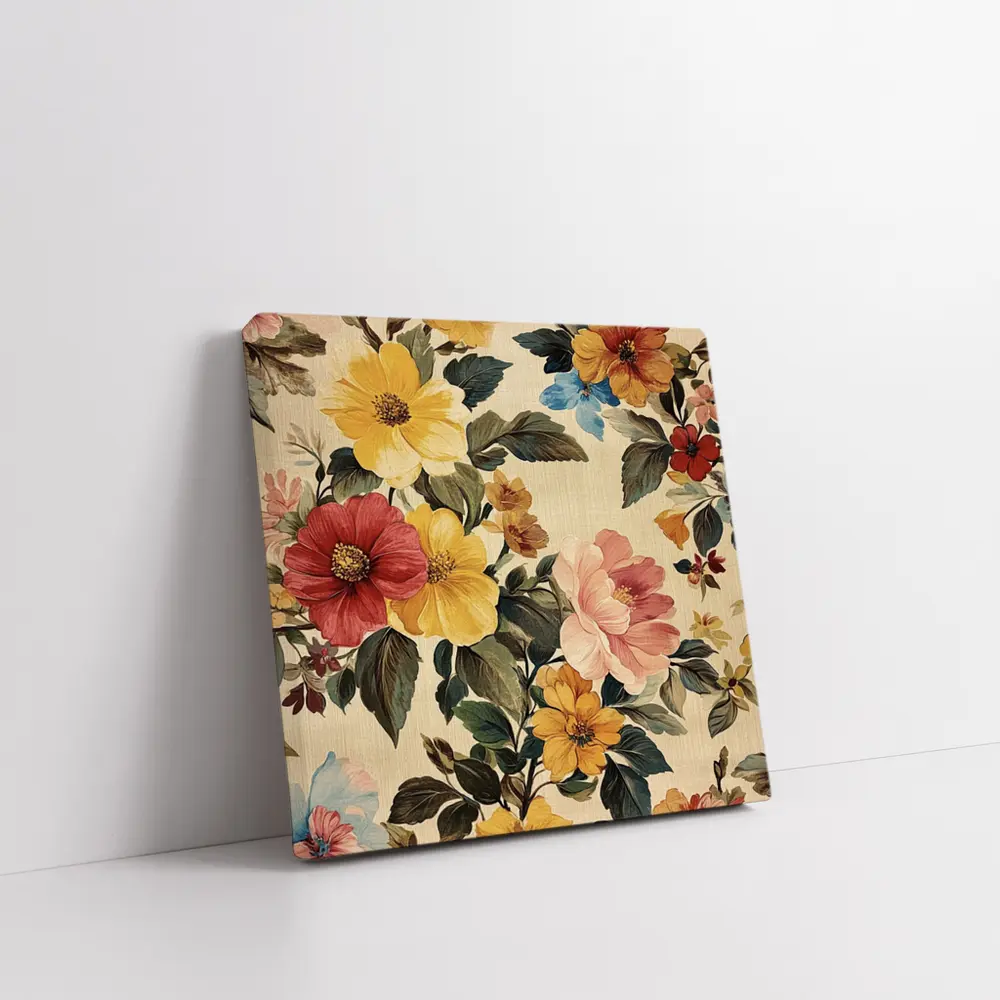 Vintage Floral Pattern Beige Botanical Background – Wall Art