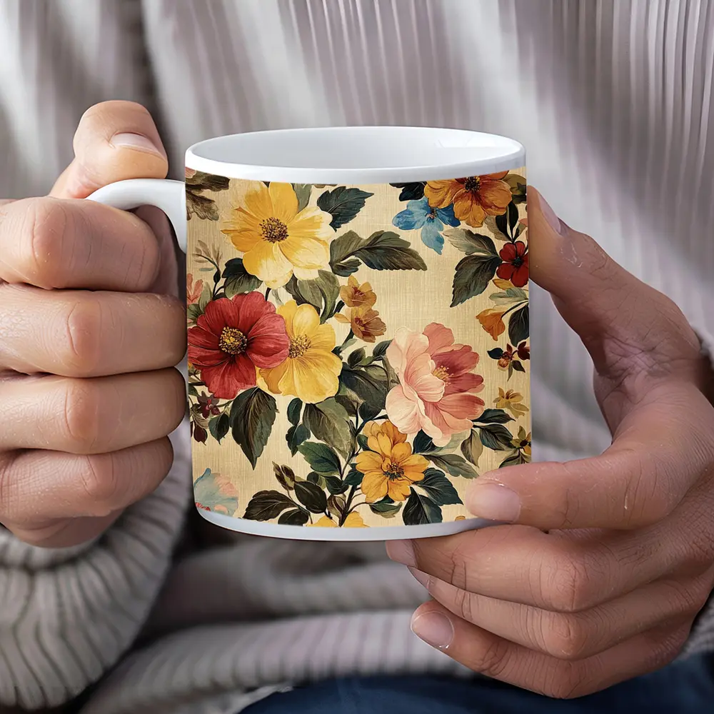 Vintage Floral Pattern Beige Botanical Background – Mugs