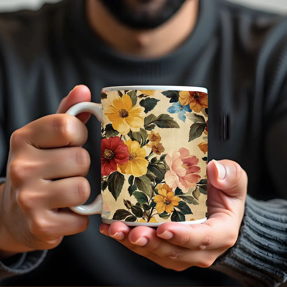 Vintage Floral Pattern Beige Botanical Background – Mugs