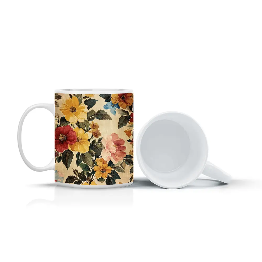 Vintage Floral Pattern Beige Botanical Background – Mugs