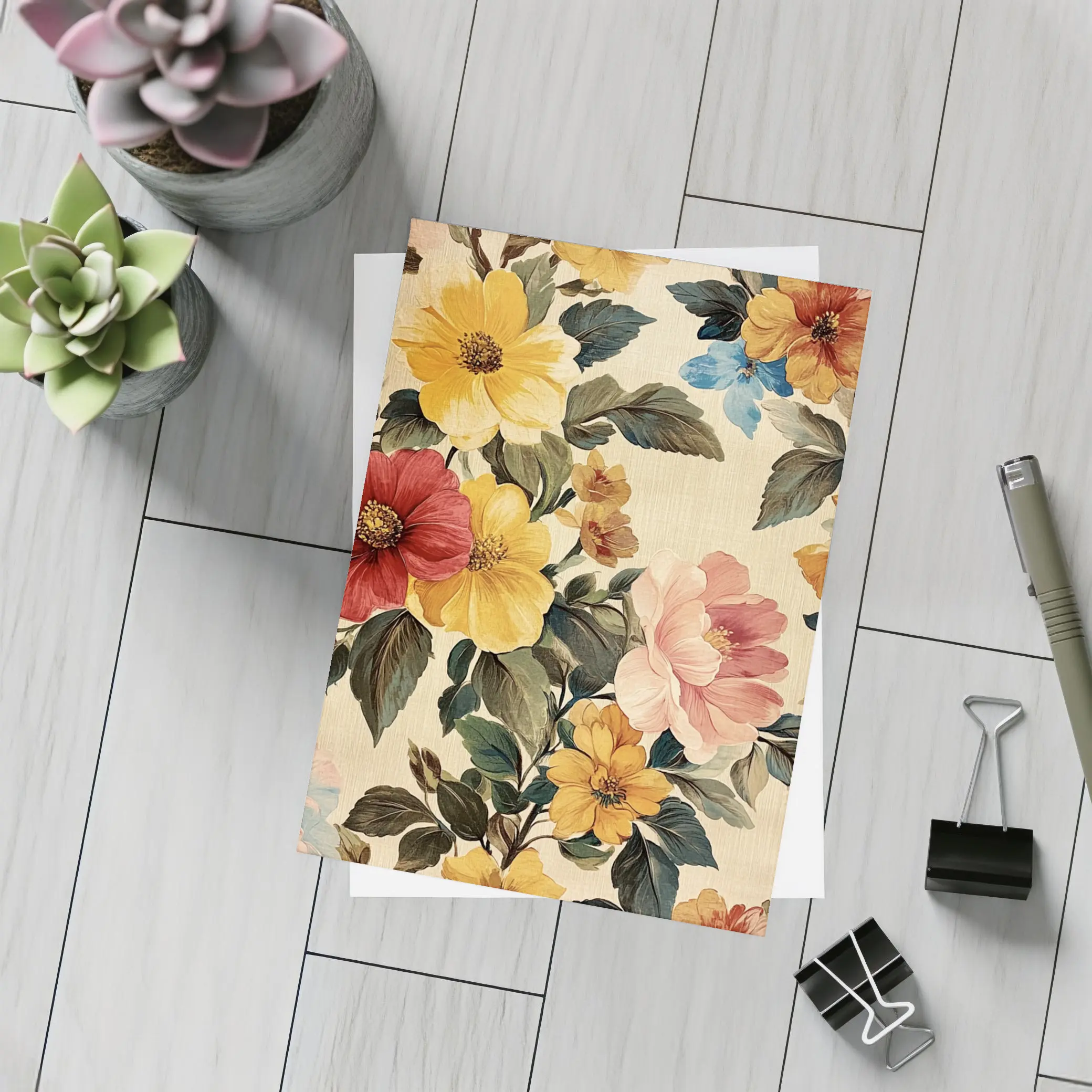 Vintage Floral Pattern Beige Botanical Background – Postcards
