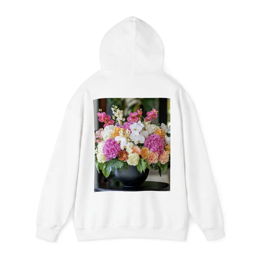 Pink Hydrangea Orchid Arrangement Black Vase – Hoodies
