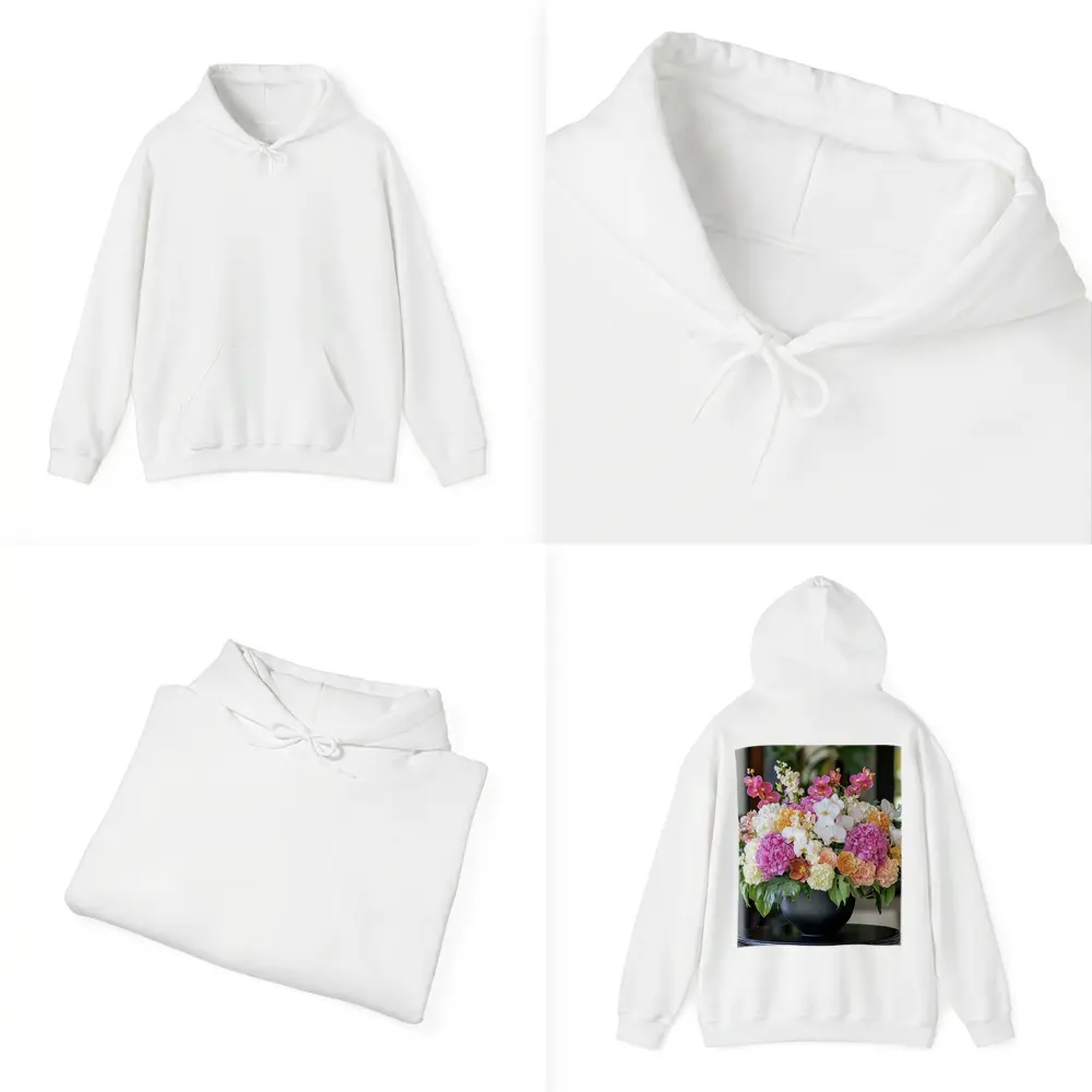 Pink Hydrangea Orchid Arrangement Black Vase – Hoodies