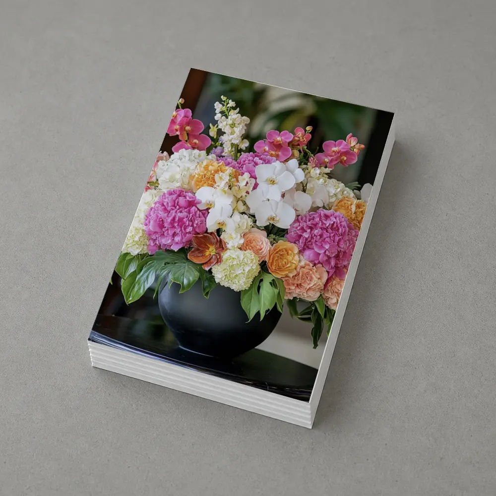 Pink Hydrangea Orchid Arrangement Black Vase – Postcards