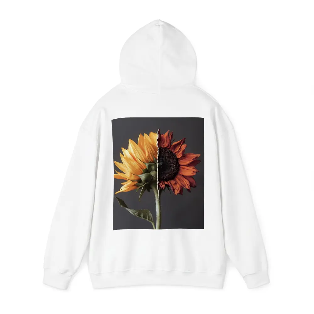 Split Sunflower Fresh And Dried Gray Background – Hoodies