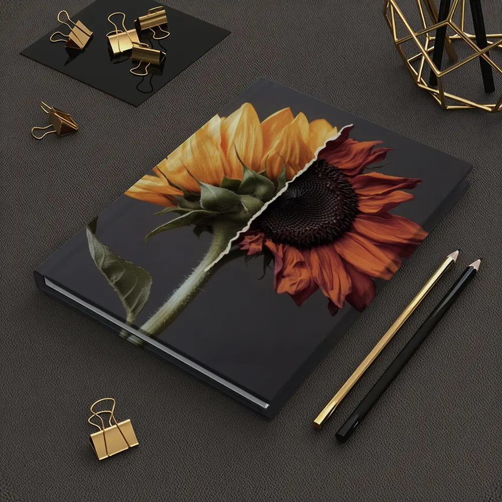 Split Sunflower Fresh And Dried Gray Background – Notebooks