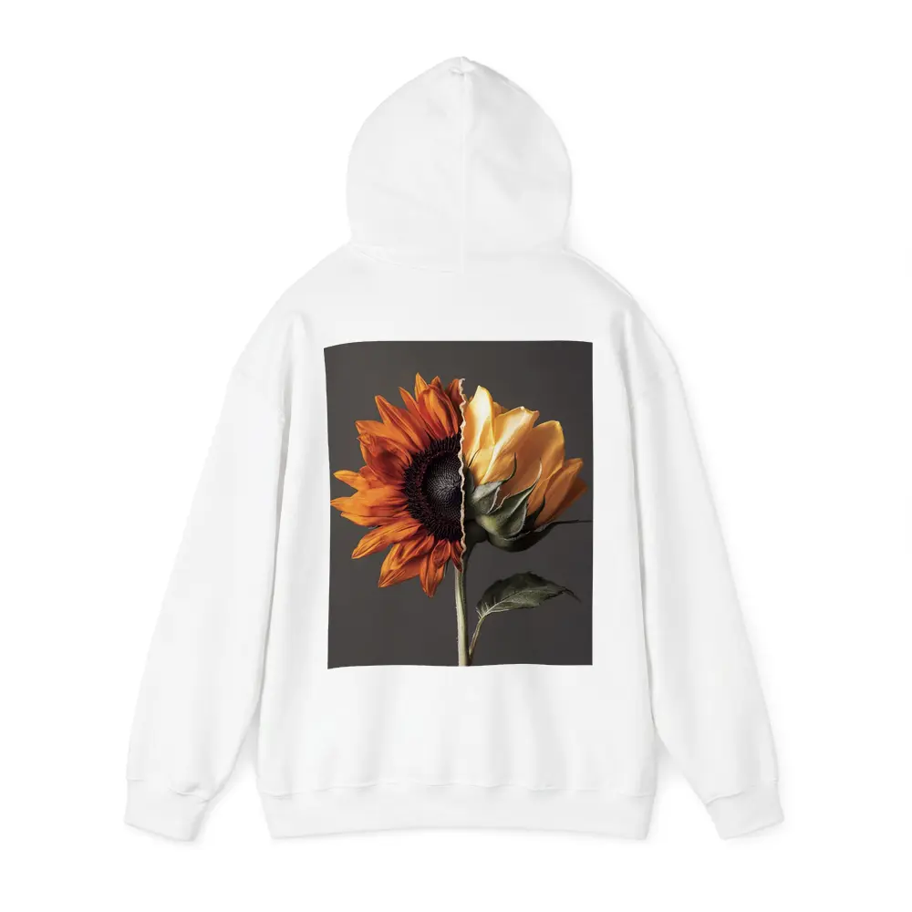 Split Sunflower Bloom Gray Background Art – Hoodies