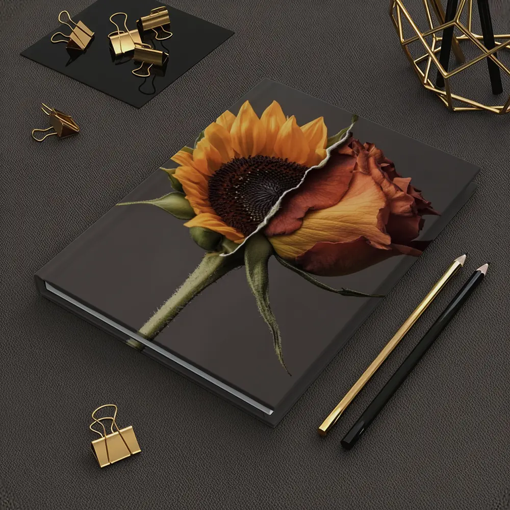 Sunflower Rose Hybrid Split Floral Gray Background – Notebooks