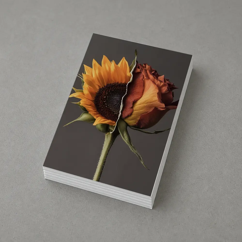 Sunflower Rose Hybrid Split Floral Gray Background – Postcards