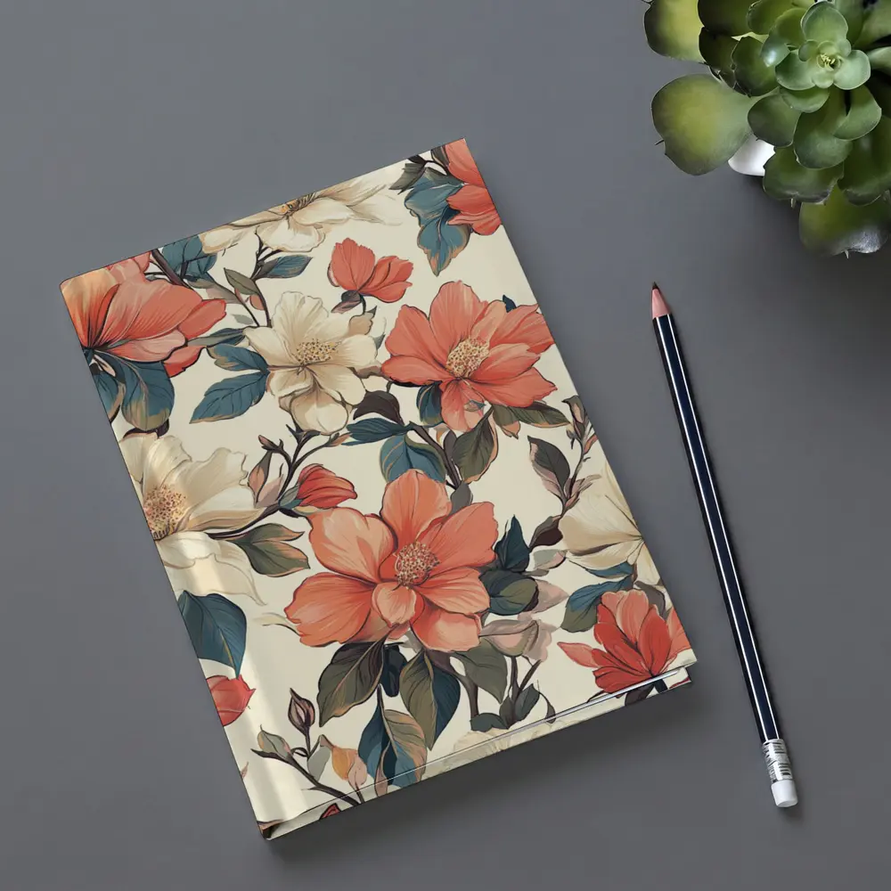 Coral Cream Botanical Floral Pattern Beige Background – Notebooks