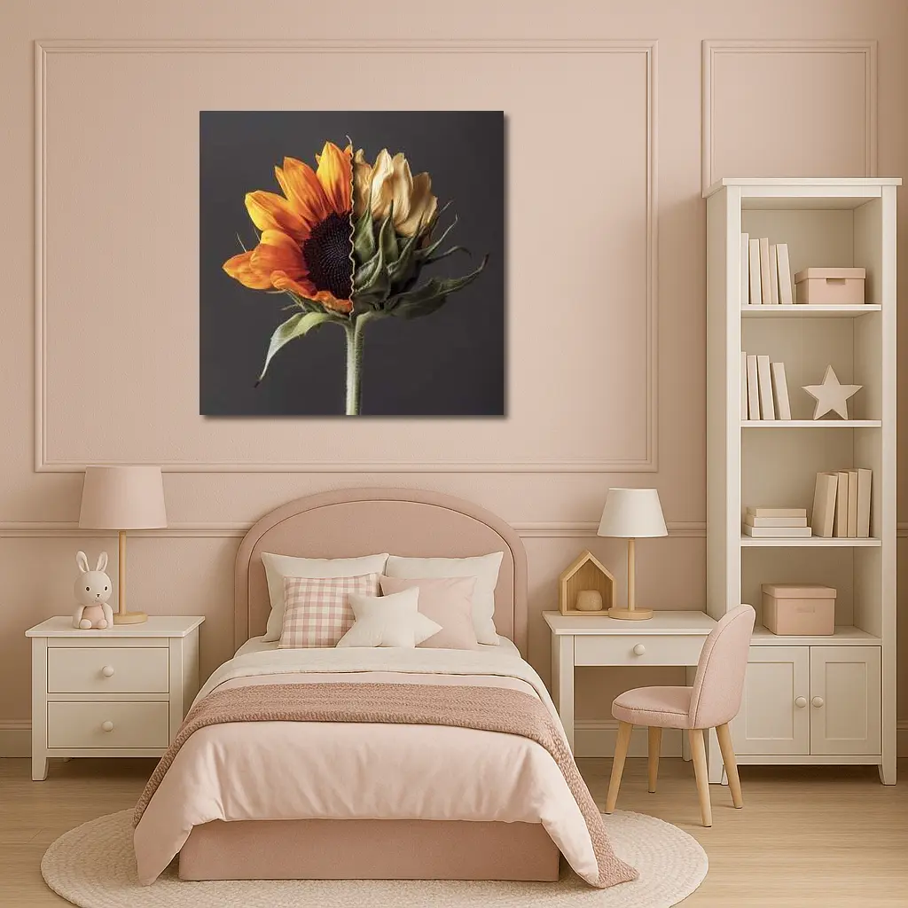 Sunflower Split Bloom Before After Gray – Wall Art