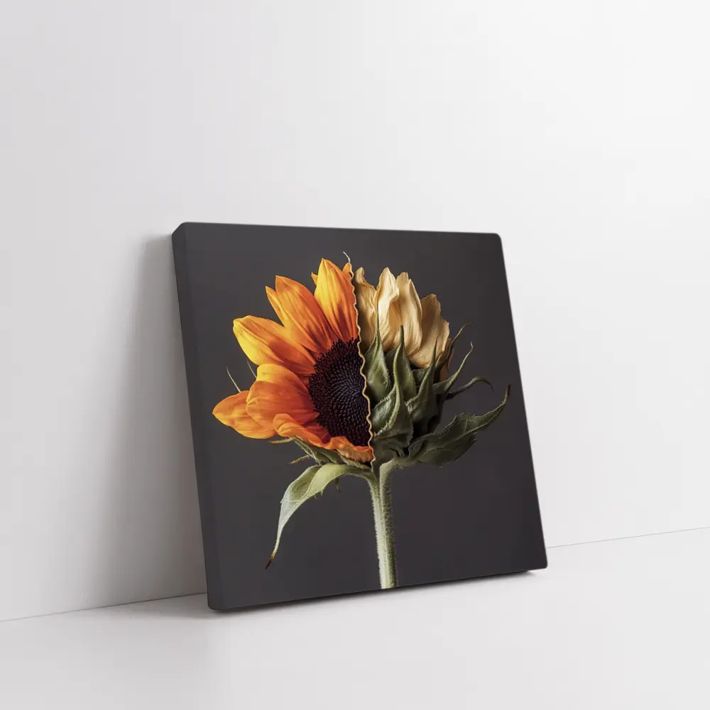Sunflower Split Bloom Before After Gray – Wall Art