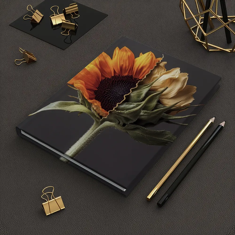 Sunflower Split Bloom Before After Gray – Notebooks