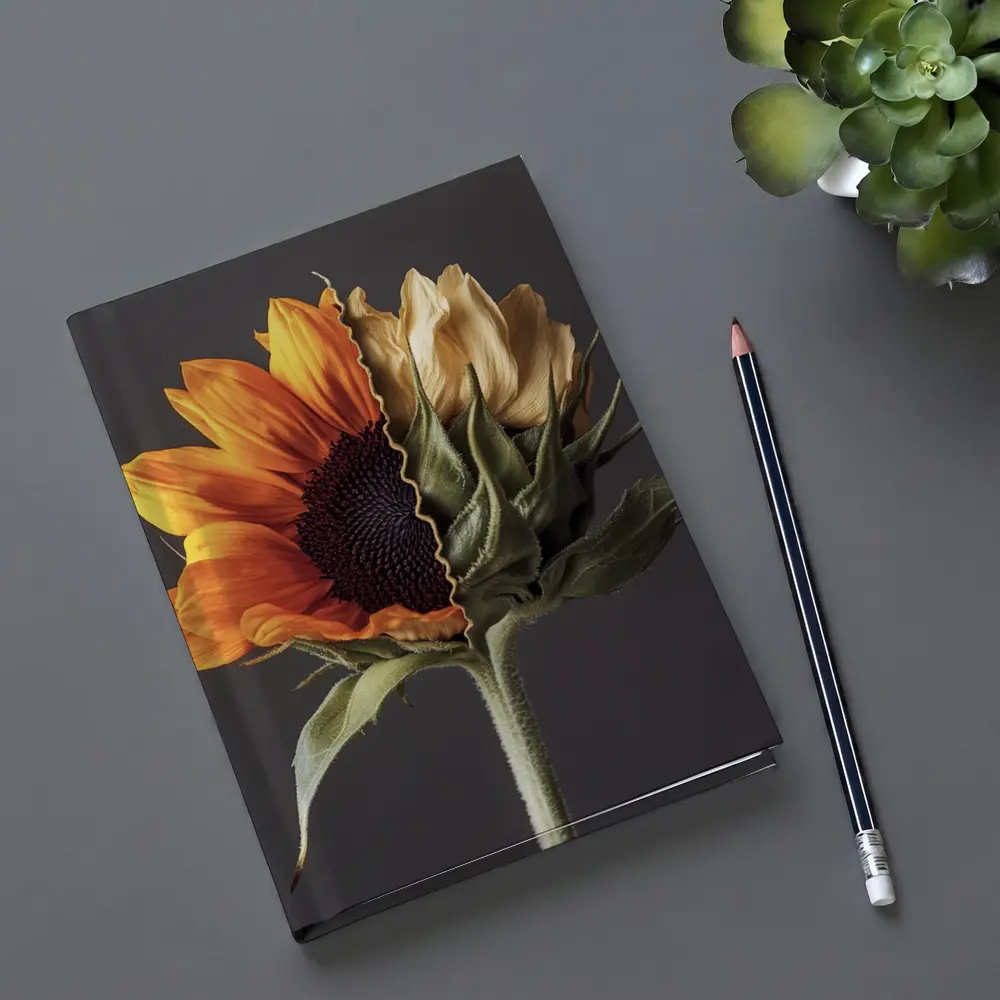 Sunflower Split Bloom Before After Gray – Notebooks