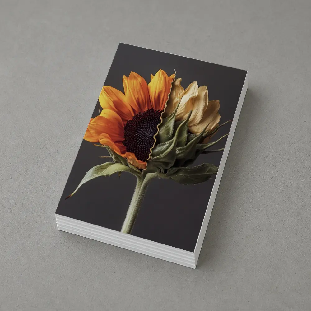 Sunflower Split Bloom Before After Gray – Postcards