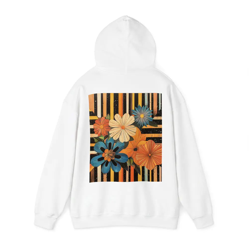 Retro Floral Bouquet Bold Striped Black Background – Hoodies