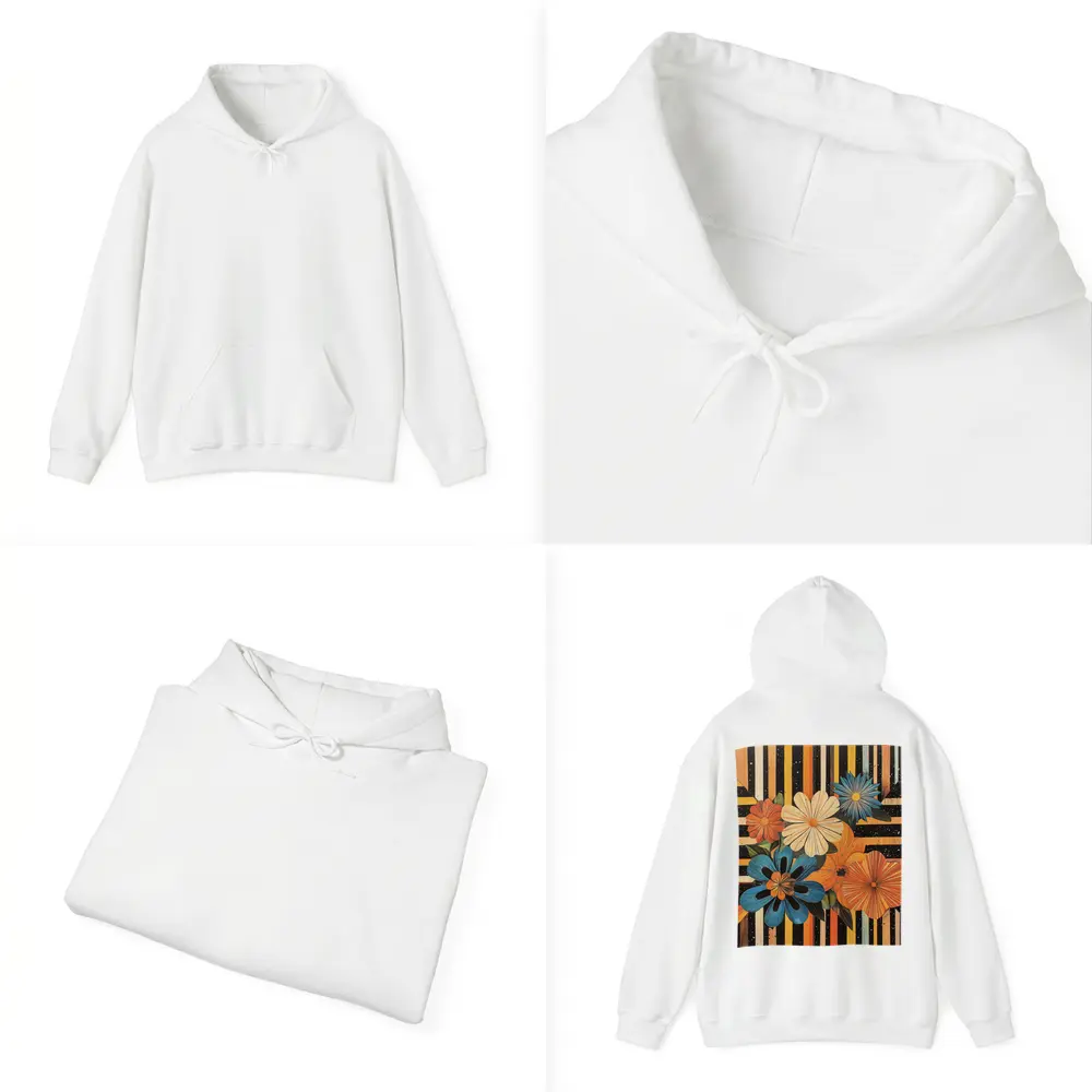 Retro Floral Bouquet Bold Striped Black Background – Hoodies