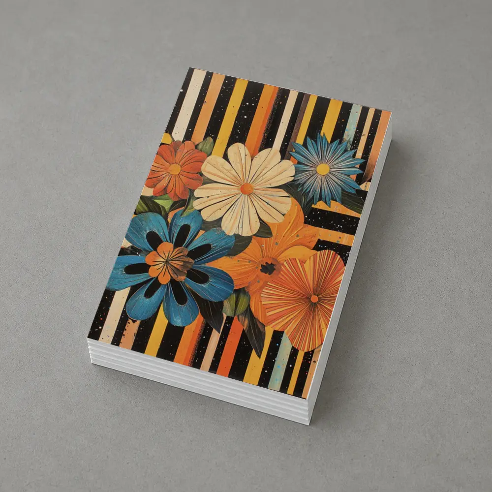 Retro Floral Bouquet Bold Striped Black Background – Postcards