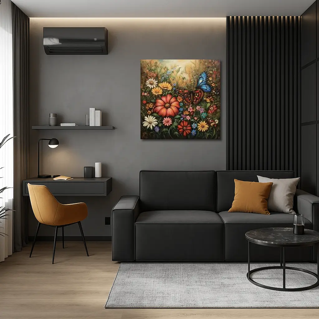 Monarch Butterfly Wildflower Garden Oil Painting – Wall Art