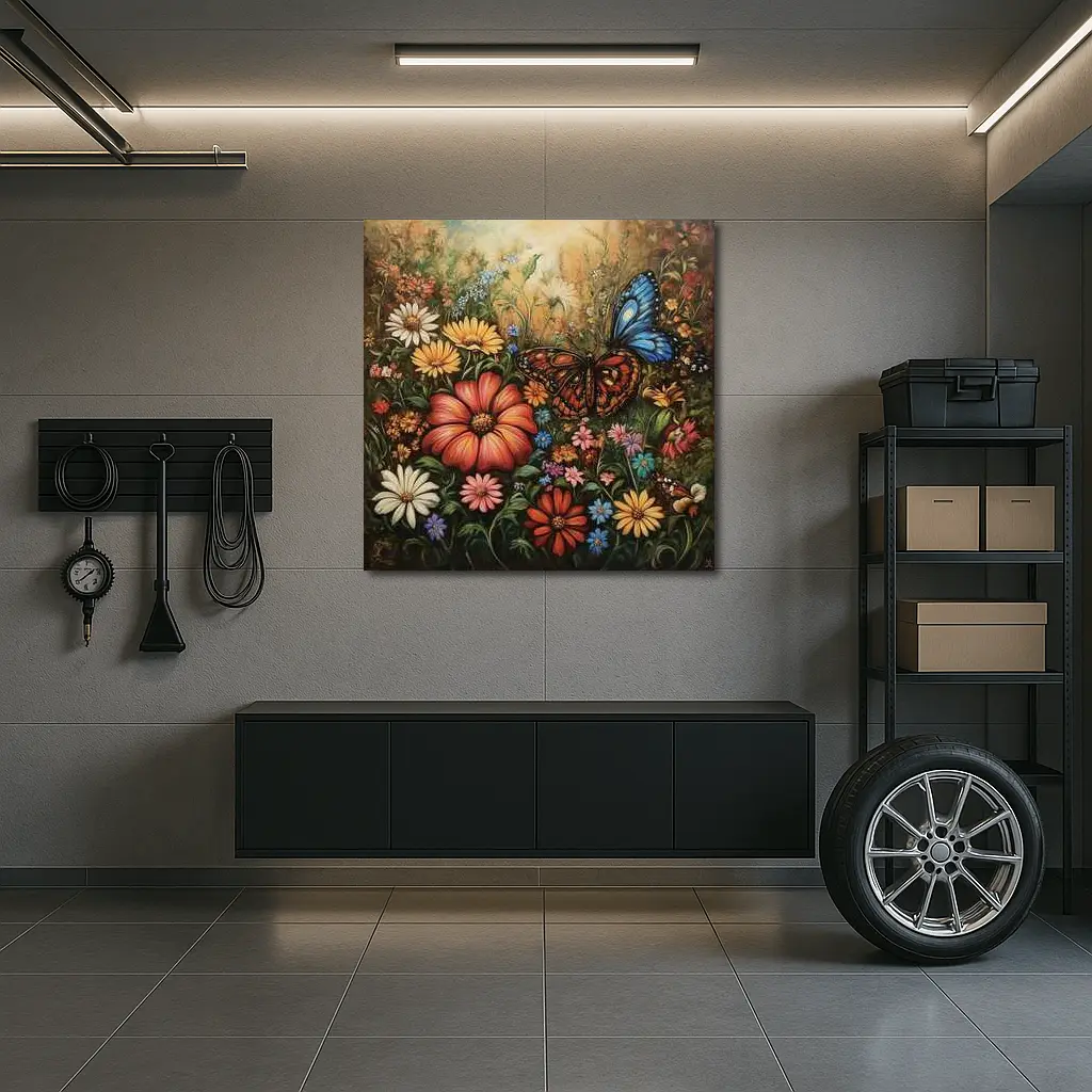 Monarch Butterfly Wildflower Garden Oil Painting – Wall Art