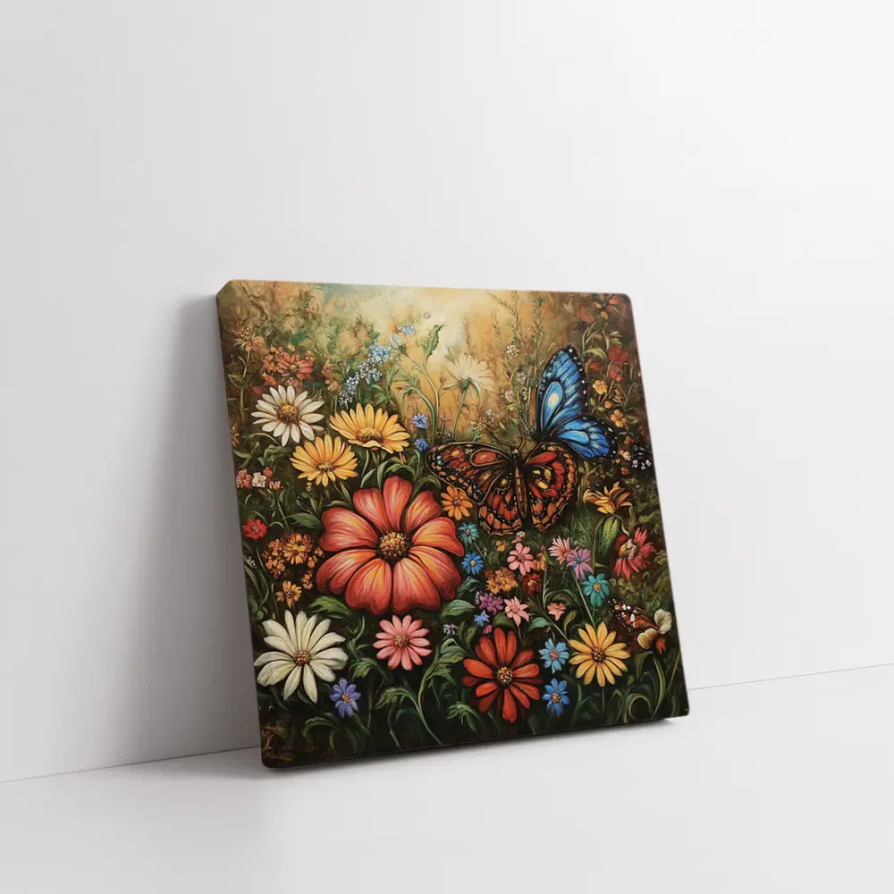 Monarch Butterfly Wildflower Garden Oil Painting – Wall Art