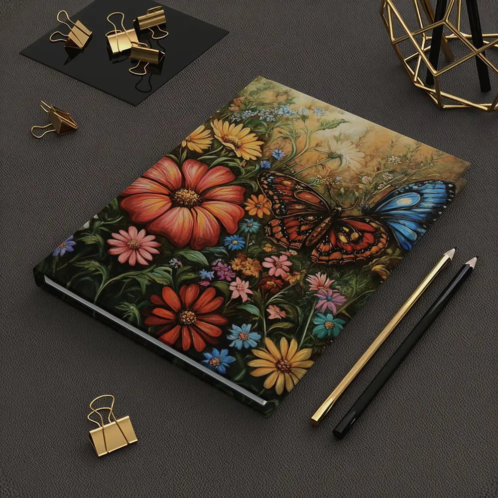 Monarch Butterfly Wildflower Garden Oil Painting – Notebooks