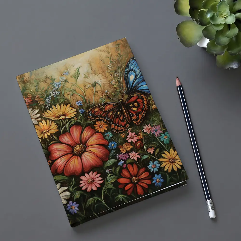 Monarch Butterfly Wildflower Garden Oil Painting – Notebooks