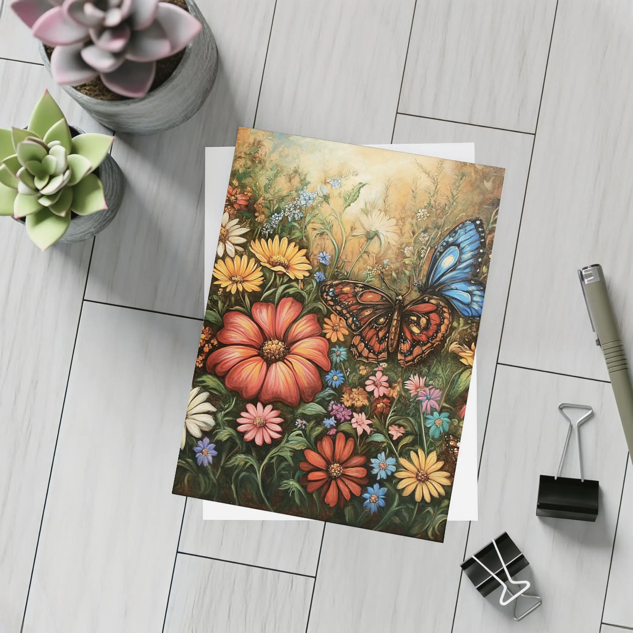 Monarch Butterfly Wildflower Garden Oil Painting – Postcards