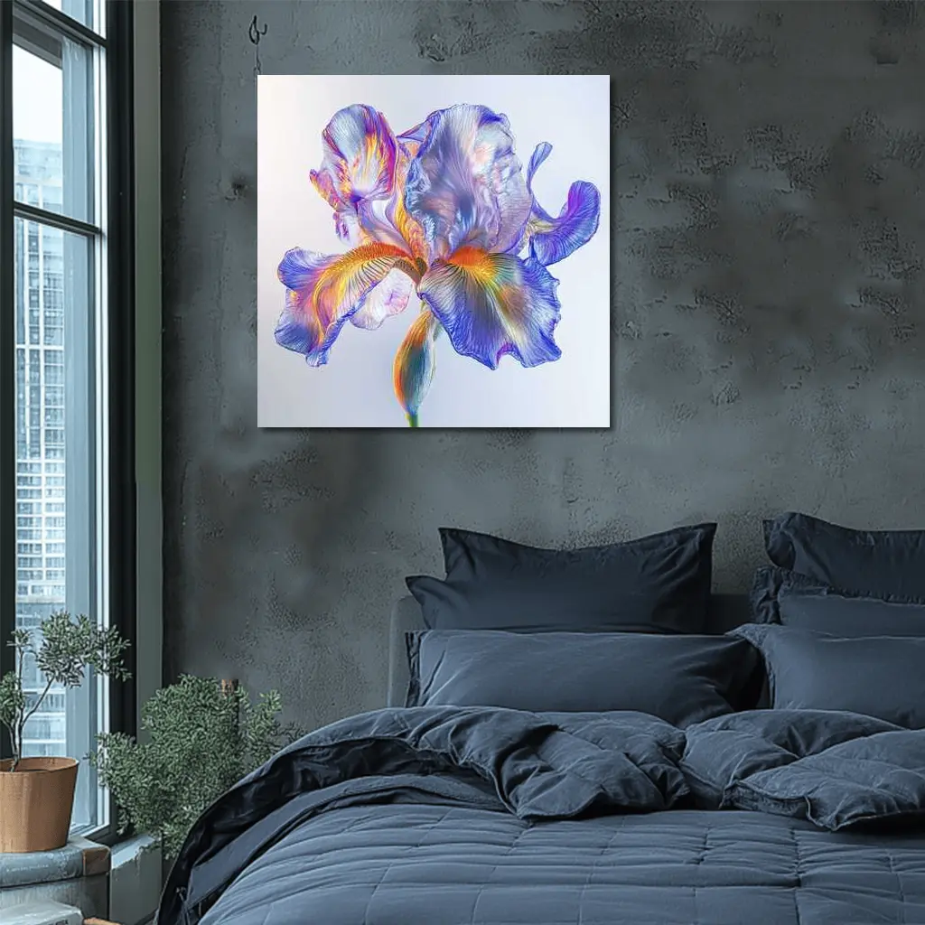 Colorful Iris Flower Blue White Background – Wall Art