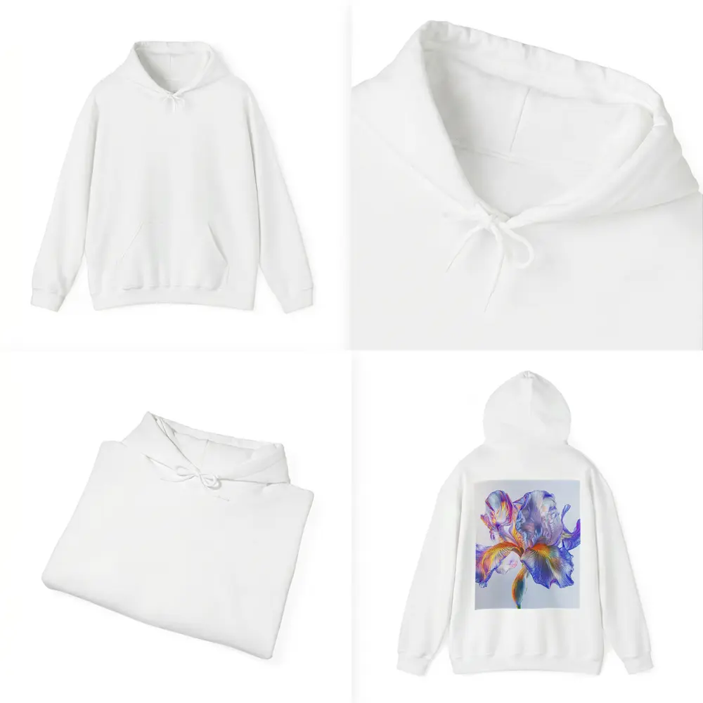 Colorful Iris Flower Blue White Background – Hoodies