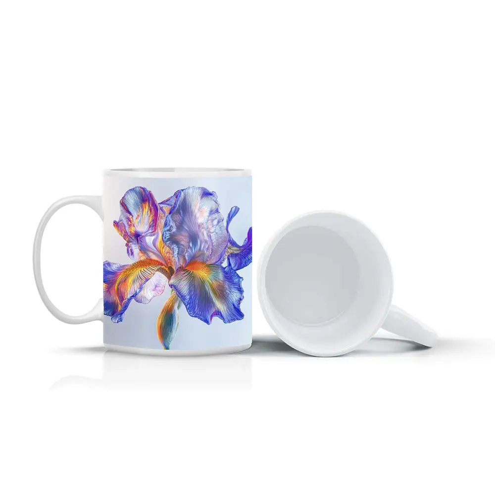 Colorful Iris Flower Blue White Background – Mugs