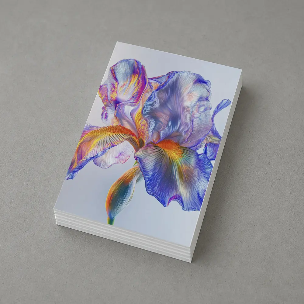 Colorful Iris Flower Blue White Background – Postcards