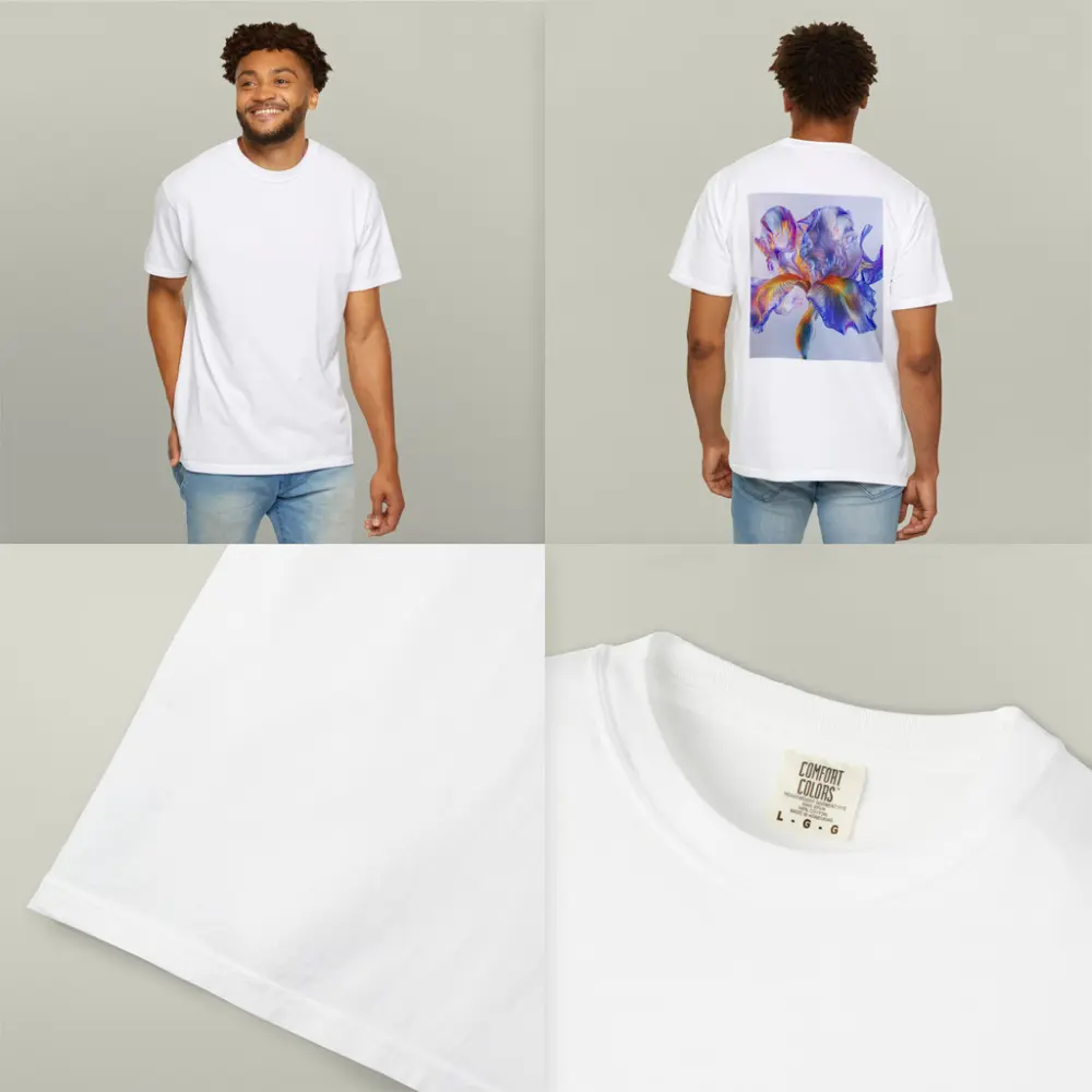 Colorful Iris Flower Blue White Background – T-Shirts