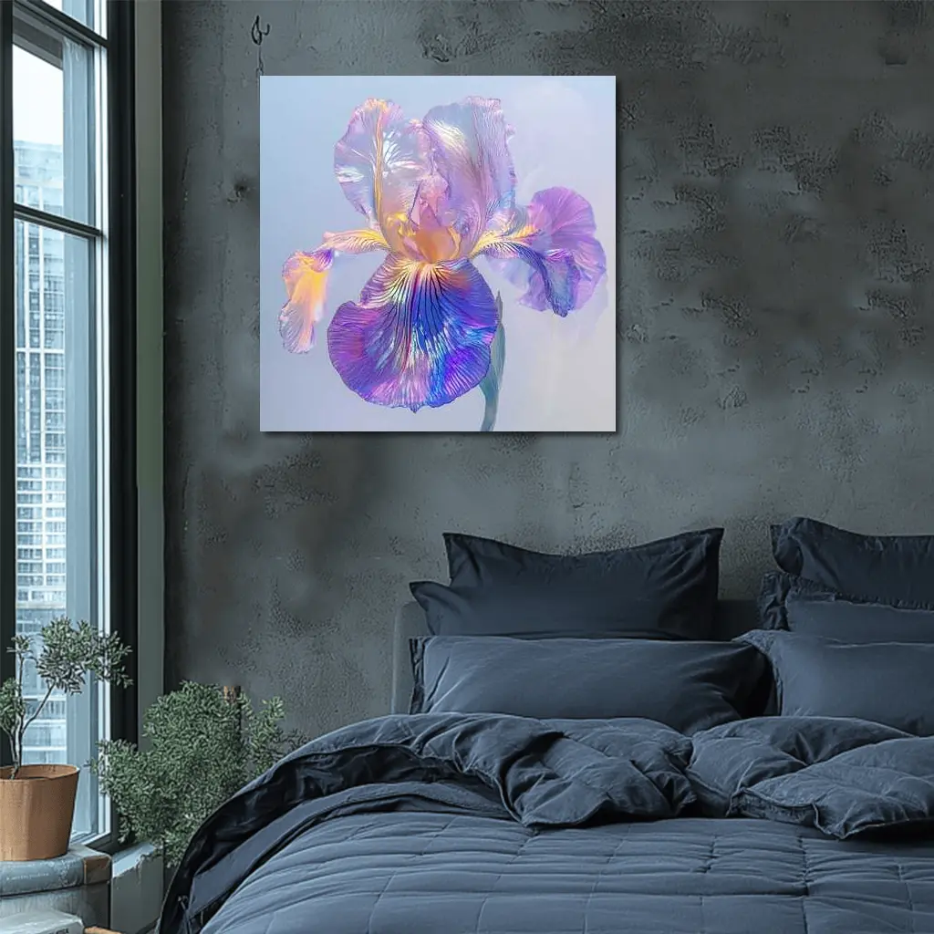 Iridescent Iris Flower Soft Blue Background – Wall Art