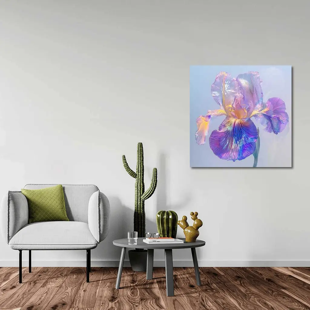 Iridescent Iris Flower Soft Blue Background – Wall Art