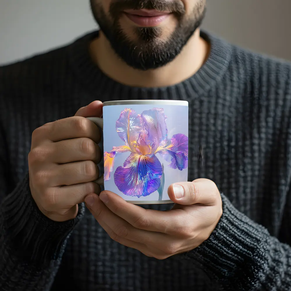 Iridescent Iris Flower Soft Blue Background – Mugs