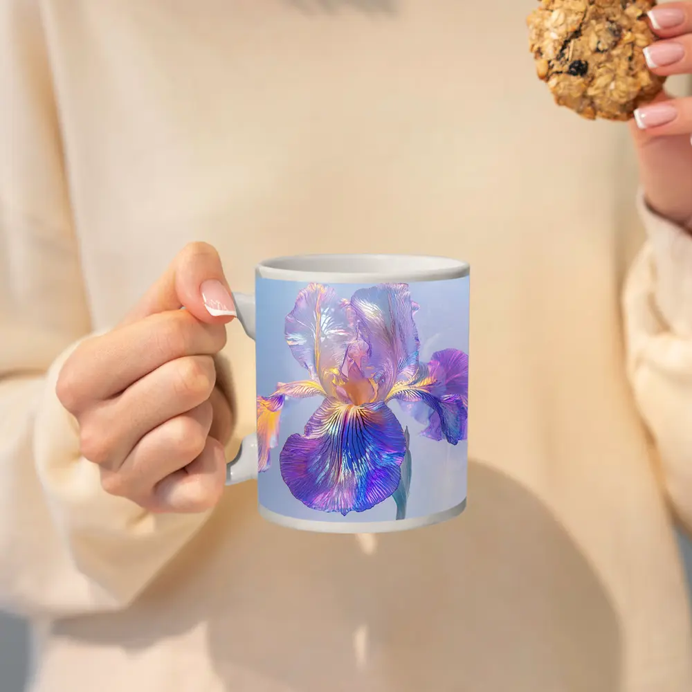 Iridescent Iris Flower Soft Blue Background – Mugs