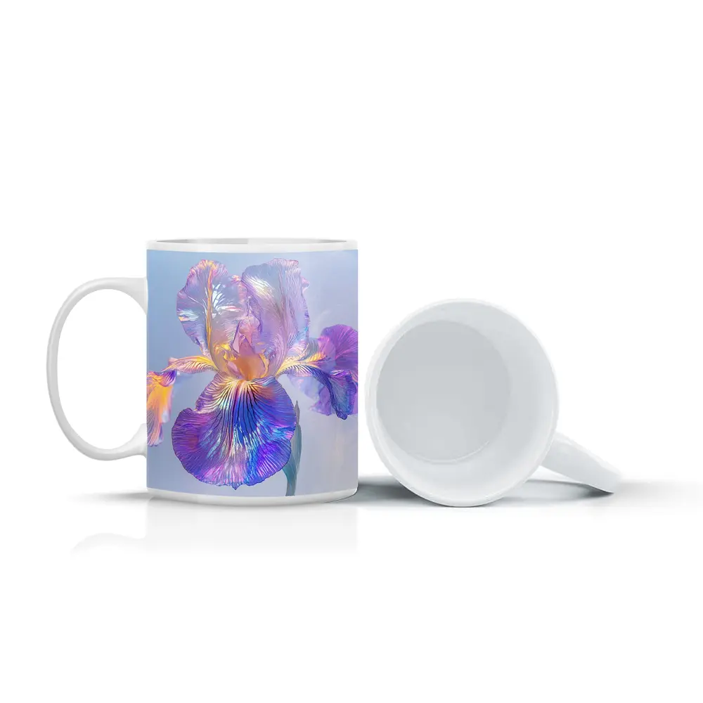 Iridescent Iris Flower Soft Blue Background – Mugs