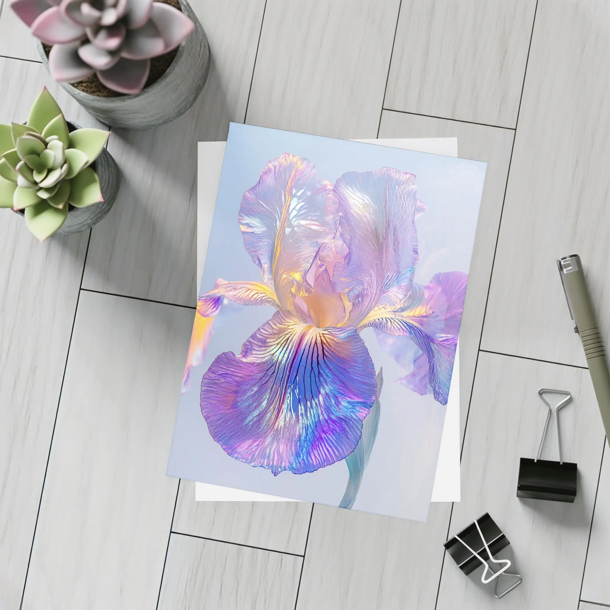 Iridescent Iris Flower Soft Blue Background – Postcards