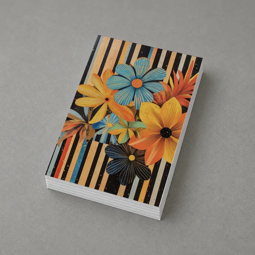 Retro Floral Collage Bold Striped Background – Postcards