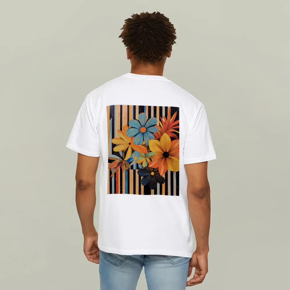 Retro Floral Collage Bold Striped Background – T-Shirts