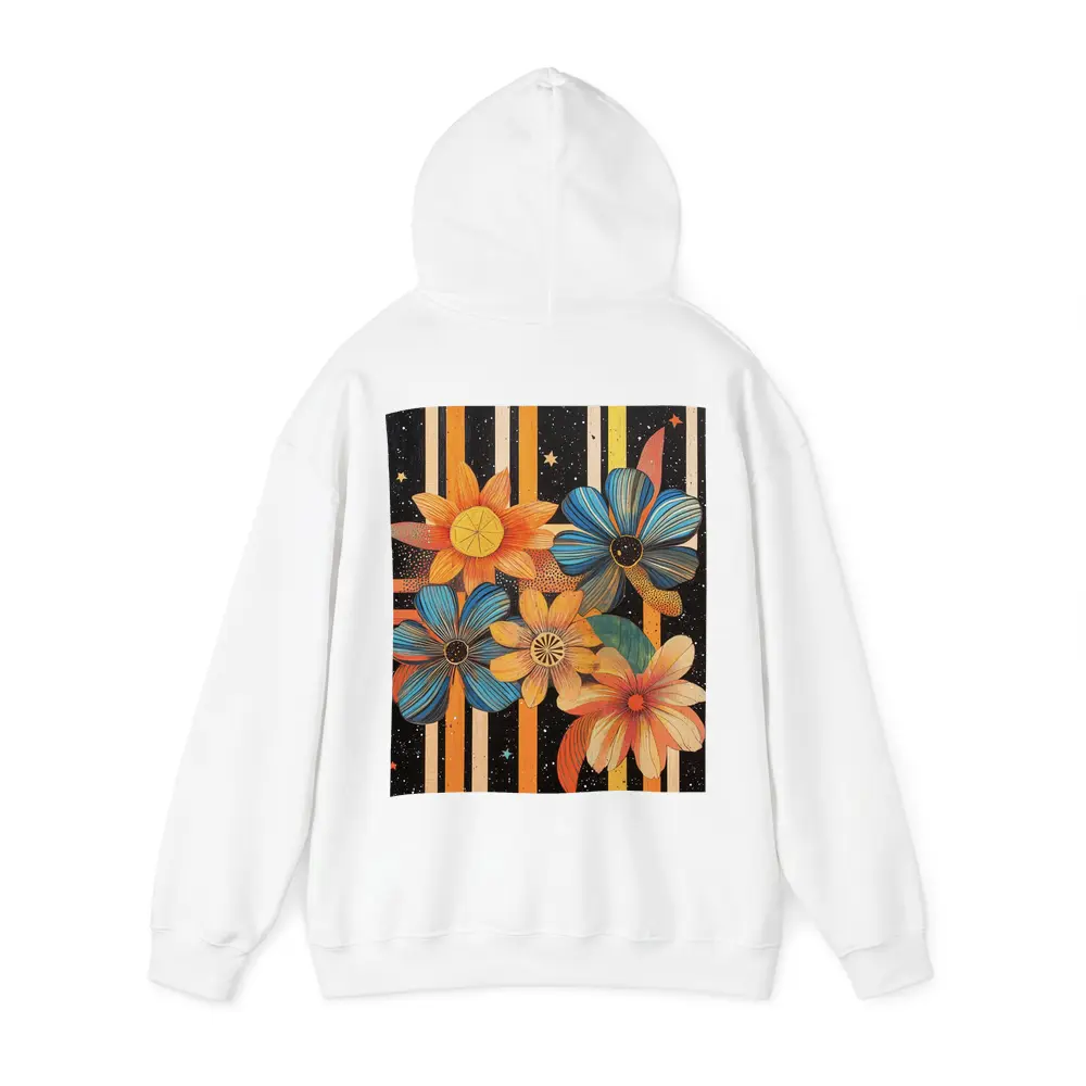 Retro Floral Art Bold Striped Black Background – Hoodies