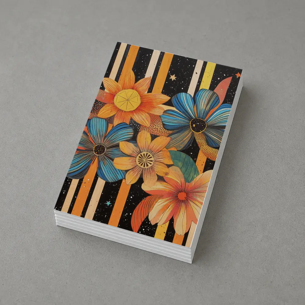 Retro Floral Art Bold Striped Black Background – Postcards