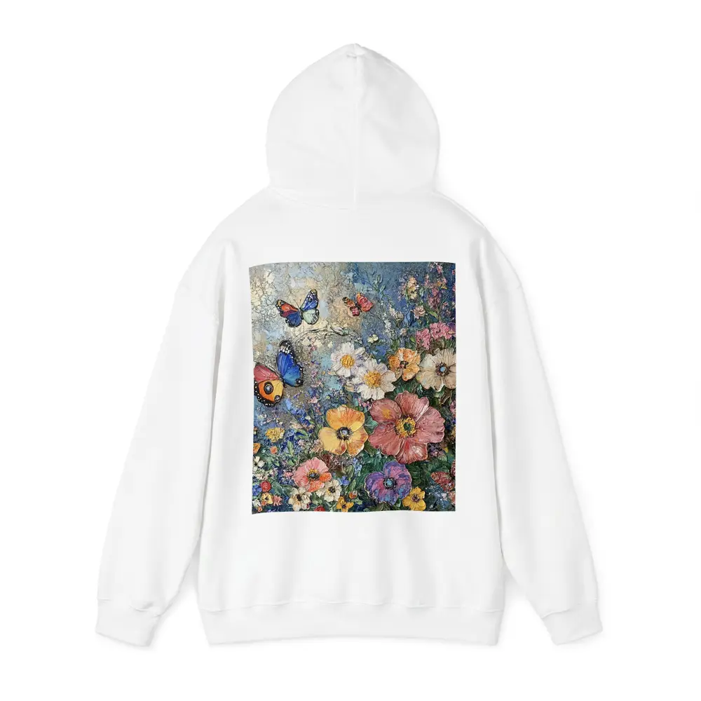 Colorful Flowers and Butterflies Blue Background – Hoodies