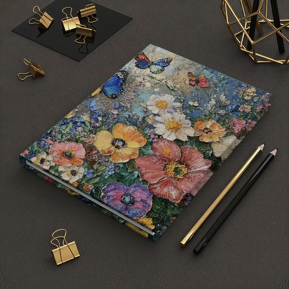 Colorful Flowers and Butterflies Blue Background – Notebooks