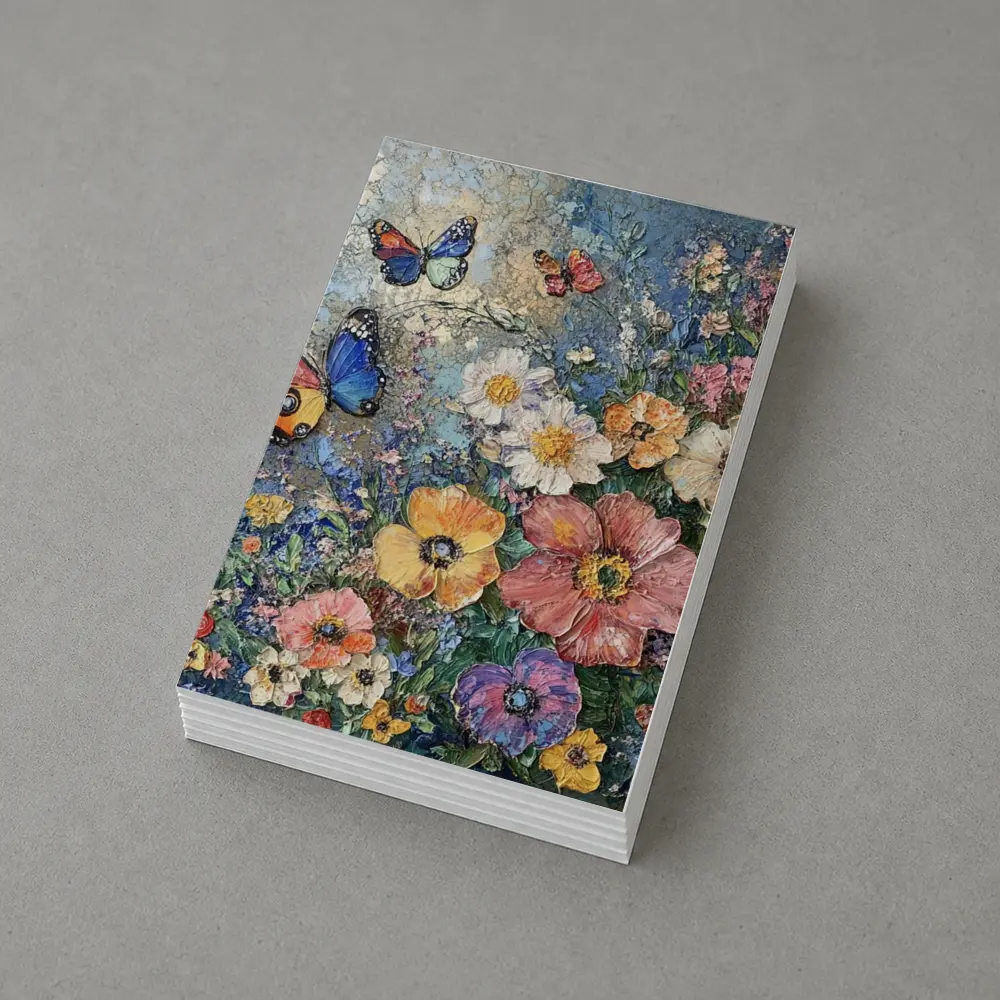 Colorful Flowers and Butterflies Blue Background – Postcards