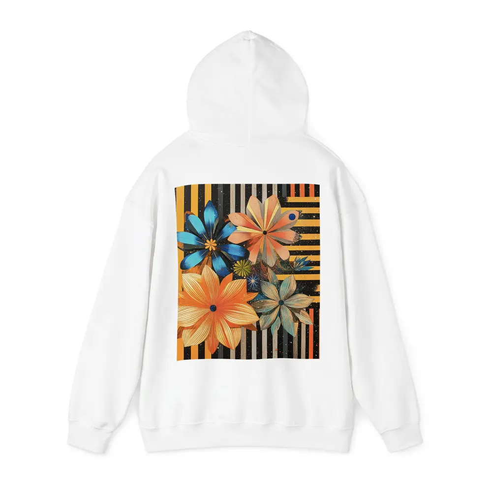 Retro Floral Art On Striped Dark Background – Hoodies