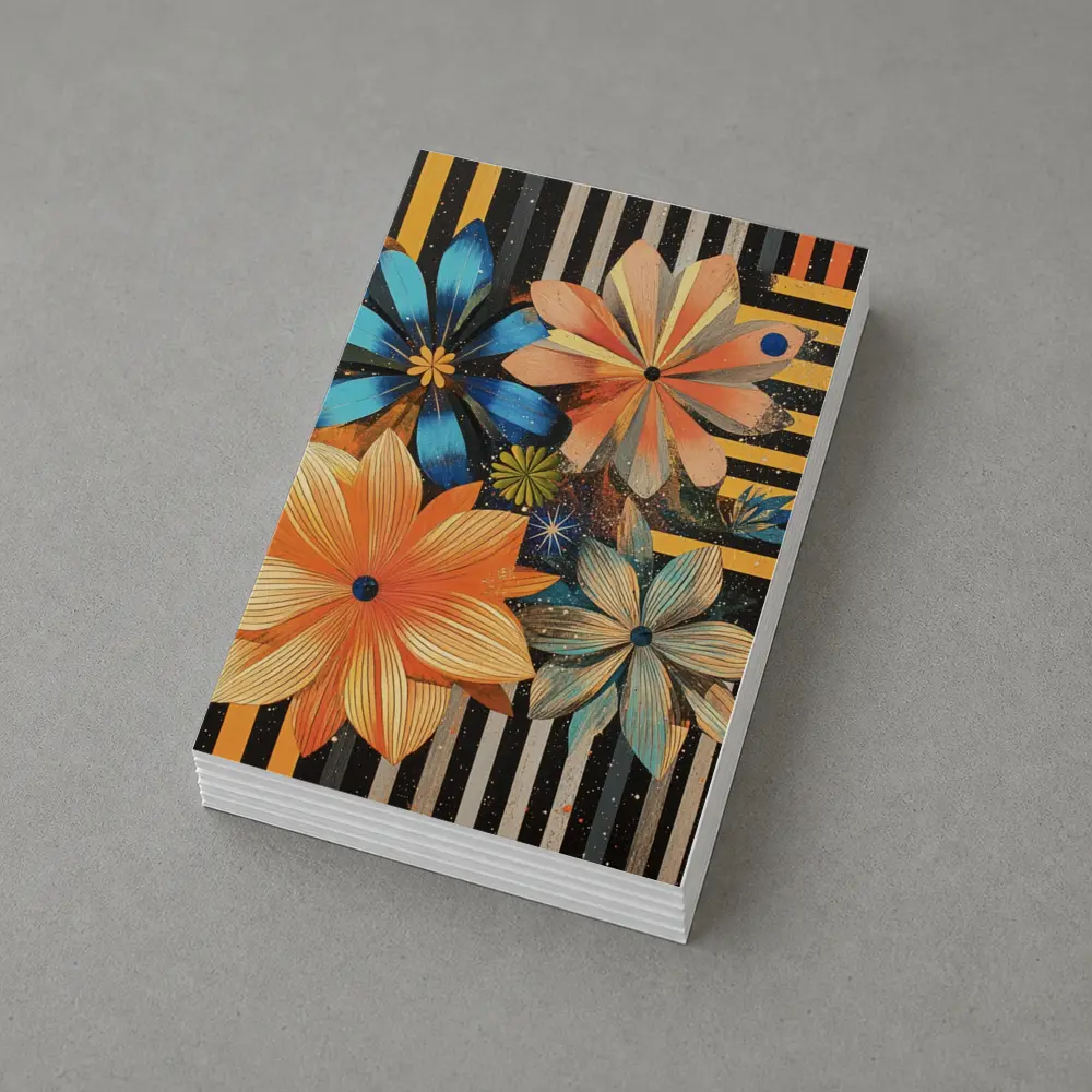 Retro Floral Art On Striped Dark Background – Postcards