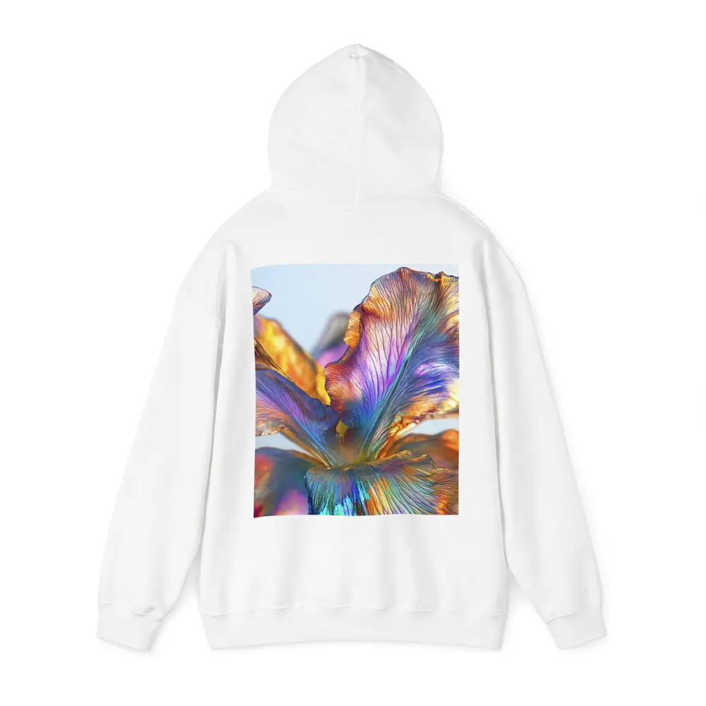 Iridescent Iris Flower Close Up Blue Background – Hoodies